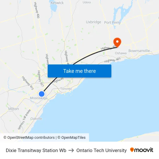 Dixie Transitway Station Wb to Ontario Tech University map