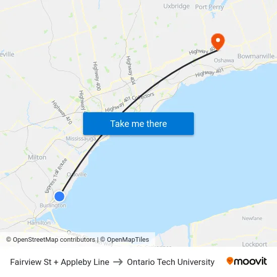 Fairview St + Appleby Line to Ontario Tech University map