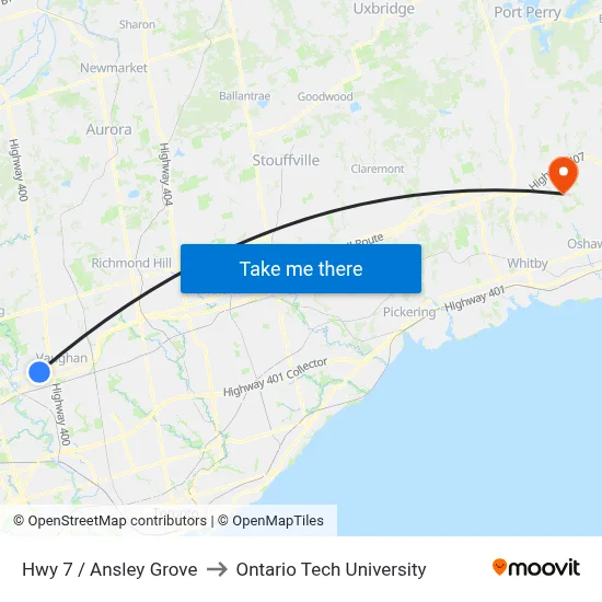 Hwy 7 / Ansley Grove to Ontario Tech University map