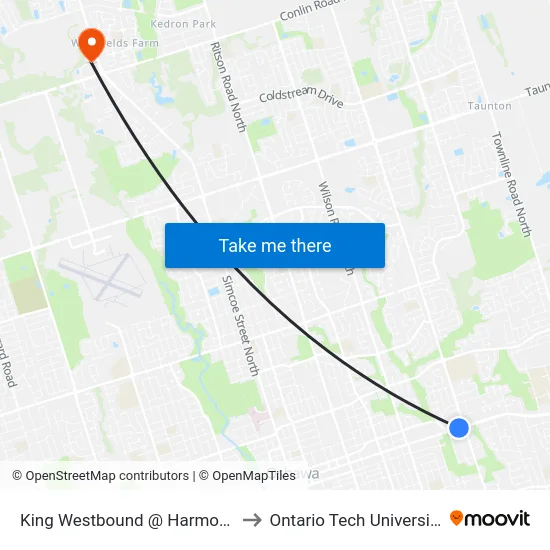 King Westbound @ Harmony to Ontario Tech University map