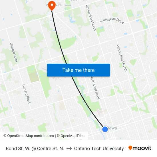 Bond St. W. @ Centre St. N. to Ontario Tech University map