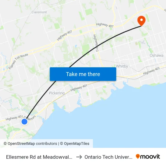 Ellesmere Rd at Meadowvale Rd to Ontario Tech University map