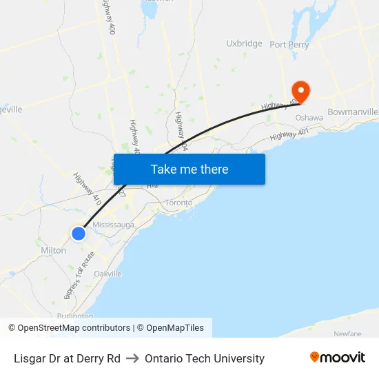 Lisgar Dr at Derry Rd to Ontario Tech University map