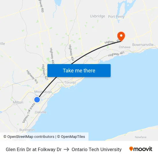 Glen Erin Dr at Folkway Dr to Ontario Tech University map