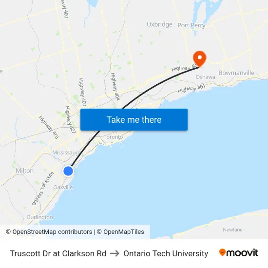 Truscott Dr at Clarkson Rd to Ontario Tech University map