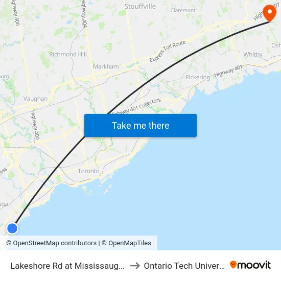 Lakeshore Rd at Mississauga Rd to Ontario Tech University map