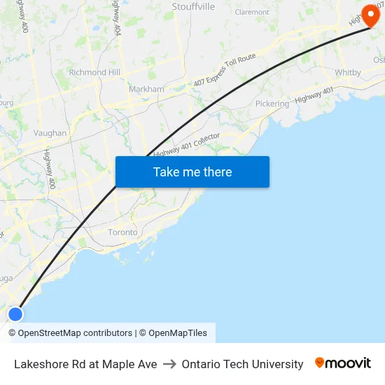 Lakeshore Rd at Maple Ave to Ontario Tech University map