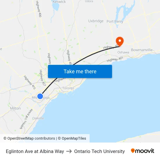 Eglinton Ave at Albina Way to Ontario Tech University map