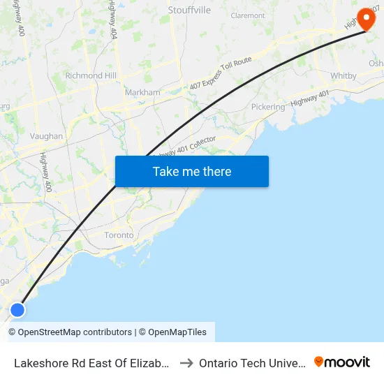 Lakeshore Rd East Of Elizabeth St to Ontario Tech University map