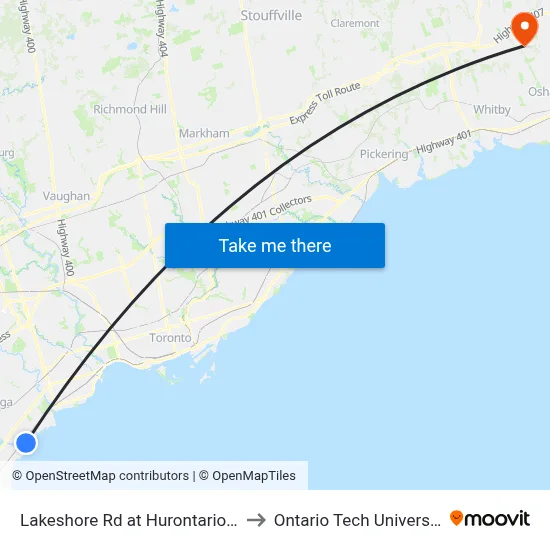 Lakeshore Rd at Hurontario St to Ontario Tech University map