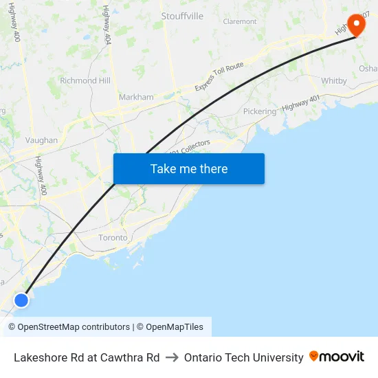Lakeshore Rd at Cawthra Rd to Ontario Tech University map