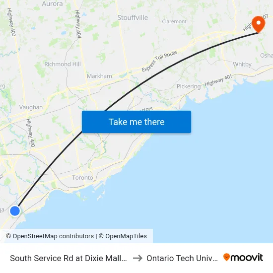 South Service Rd at Dixie Mall Access to Ontario Tech University map