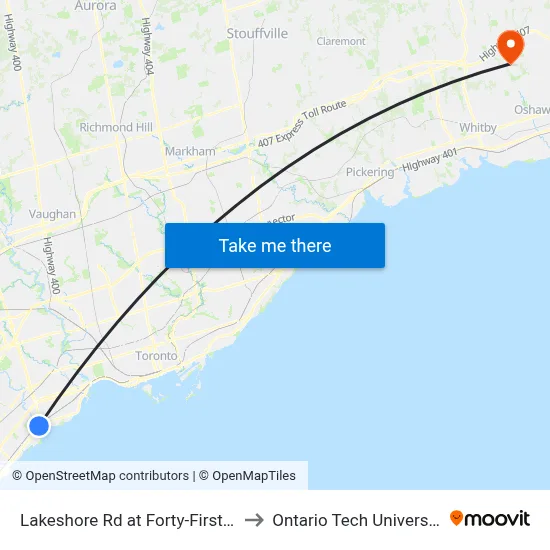 Lakeshore Rd at Forty-First St to Ontario Tech University map