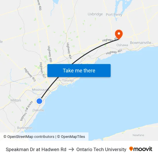 Speakman Dr at Hadwen Rd to Ontario Tech University map