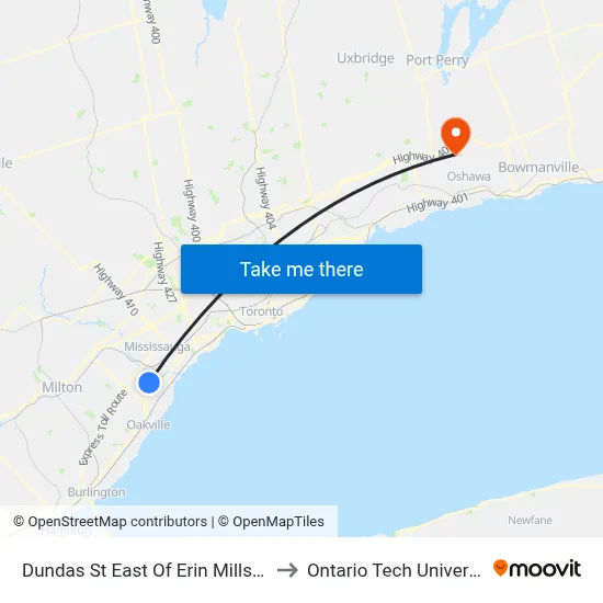 Dundas St East Of Erin Mills Pky to Ontario Tech University map