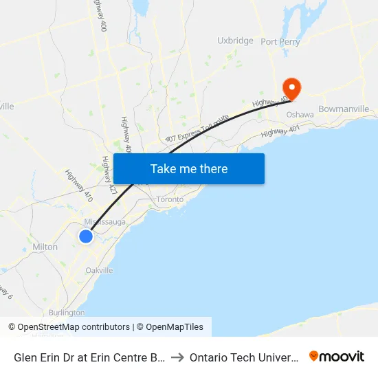 Glen Erin Dr at Erin Centre Blvd to Ontario Tech University map