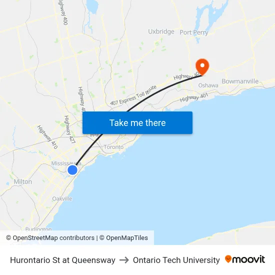 Hurontario St at Queensway to Ontario Tech University map