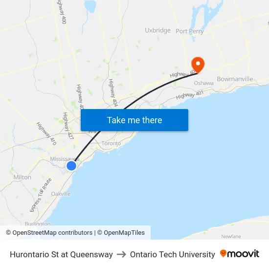 Hurontario St at Queensway to Ontario Tech University map