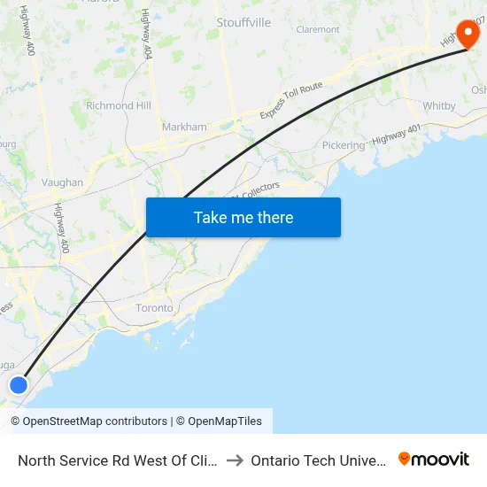 North Service Rd West Of Cliff Rd to Ontario Tech University map