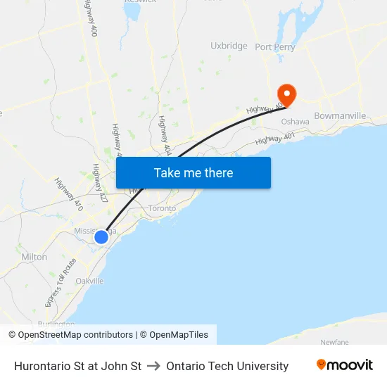 Hurontario St at John St to Ontario Tech University map
