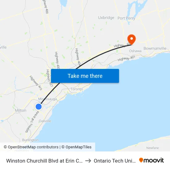 Winston Churchill Blvd at Erin Centre Blvd to Ontario Tech University map