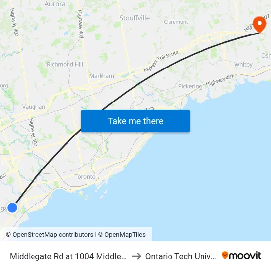 Middlegate Rd at 1004 Middlegate Rd to Ontario Tech University map