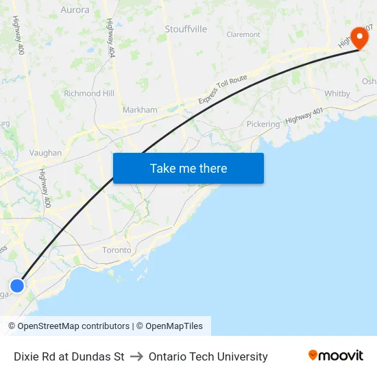 Dixie Rd at Dundas St to Ontario Tech University map