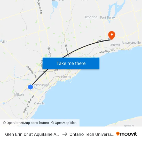 Glen Erin Dr at Aquitaine Ave to Ontario Tech University map