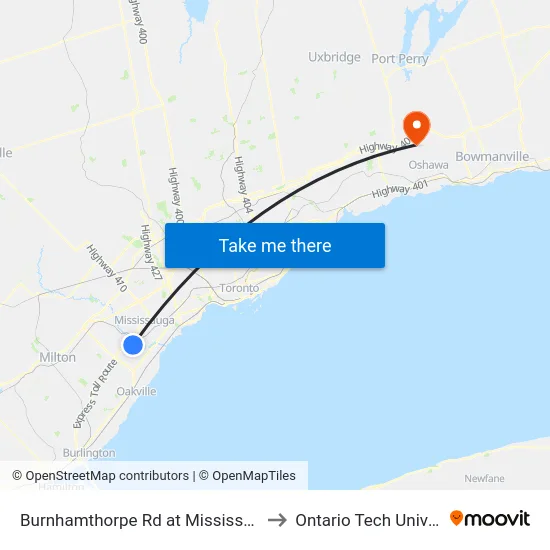 Burnhamthorpe Rd at Mississauga Rd to Ontario Tech University map