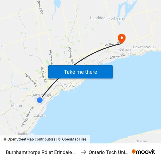 Burnhamthorpe Rd at Erindale Go Station to Ontario Tech University map