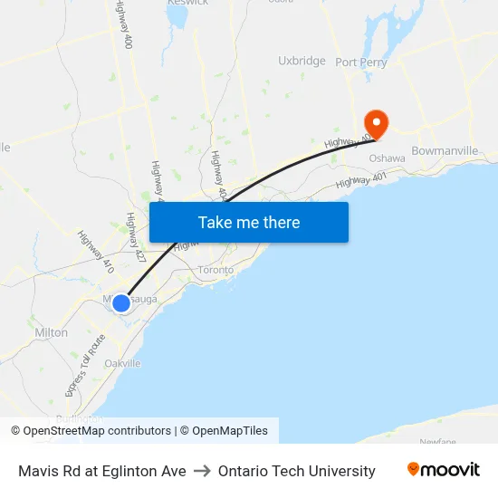 Mavis Rd at Eglinton Ave to Ontario Tech University map