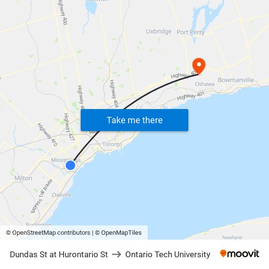Dundas St at Hurontario St to Ontario Tech University map