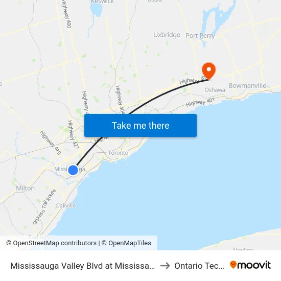 Mississauga Valley Blvd at Mississauga Valley Community Centre to Ontario Tech University map