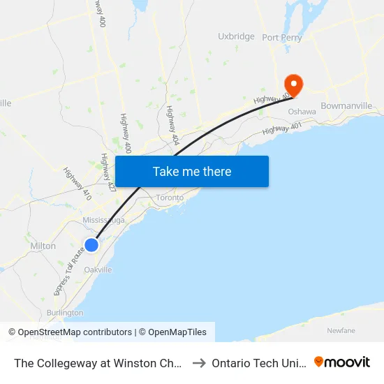 The Collegeway at Winston Churchill Blvd to Ontario Tech University map