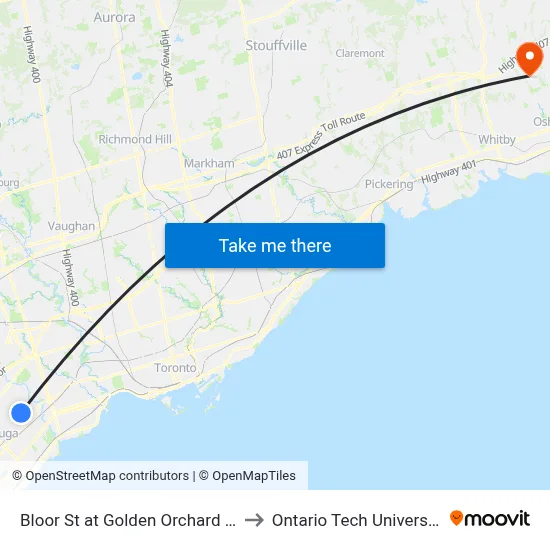 Bloor St at Golden Orchard Dr to Ontario Tech University map