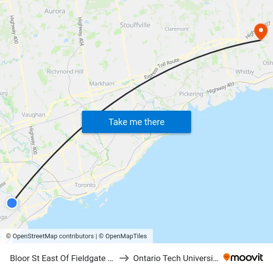 Bloor St East Of Fieldgate Dr to Ontario Tech University map