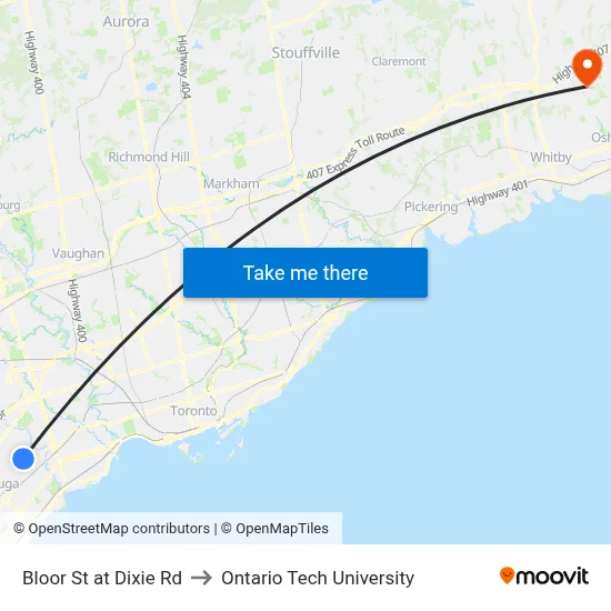 Bloor St at Dixie Rd to Ontario Tech University map