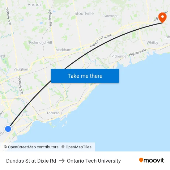 Dundas St at Dixie Rd to Ontario Tech University map