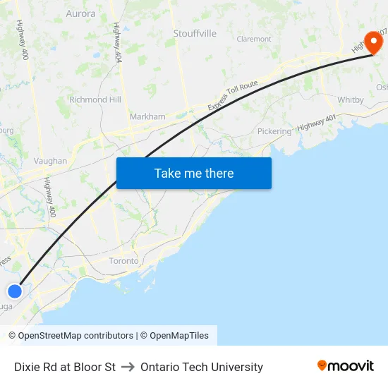 Dixie Rd at Bloor St to Ontario Tech University map