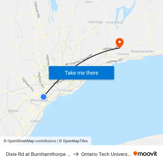 Dixie Rd at Burnhamthorpe Rd to Ontario Tech University map
