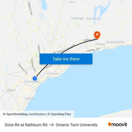 Dixie Rd at Rathburn Rd to Ontario Tech University map