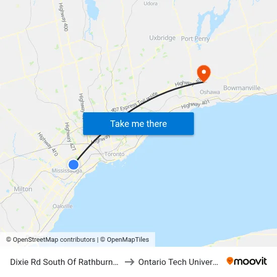 Dixie Rd South Of Rathburn Rd to Ontario Tech University map