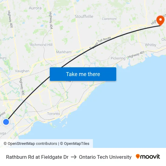 Rathburn Rd at Fieldgate Dr to Ontario Tech University map