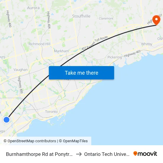 Burnhamthorpe Rd at Ponytrail Dr to Ontario Tech University map