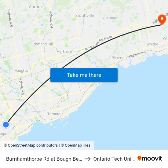Burnhamthorpe Rd at Bough Beeches Blvd to Ontario Tech University map