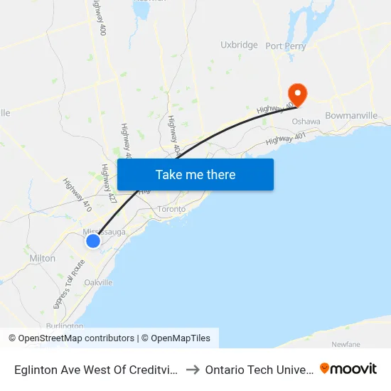 Eglinton Ave West Of Creditview Rd to Ontario Tech University map