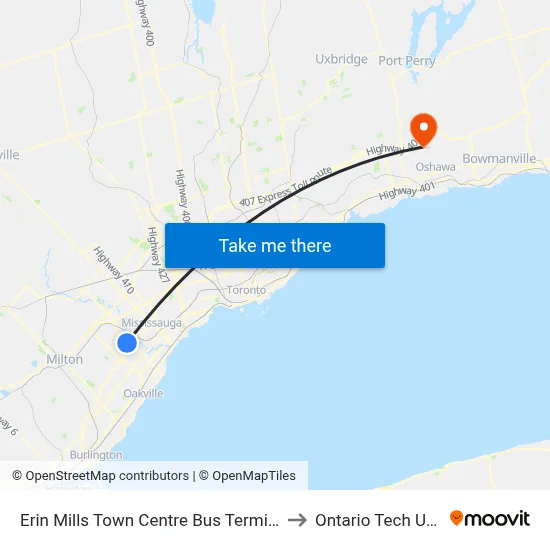 Erin Mills Town Centre Bus Terminal Platform C to Ontario Tech University map