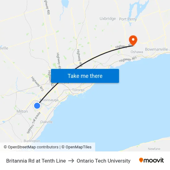Britannia Rd at Tenth Line to Ontario Tech University map