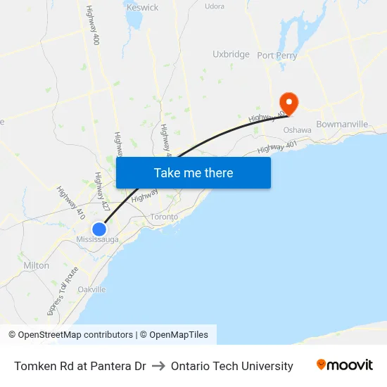 Tomken Rd at Pantera Dr to Ontario Tech University map