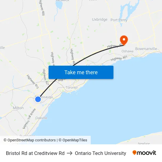 Bristol Rd at Creditview Rd to Ontario Tech University map